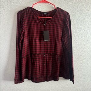 NWT Rails Red and Black Checkered Blouse with gathered waist